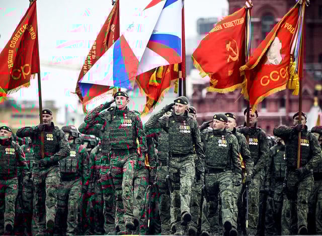 Russian servicemen march on Moscow's Red Square during the Victory Day military parade last year.