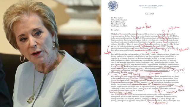 Linda McMahon's scathing letter to Harvard University criticized for 'glaring grammatical errors,'