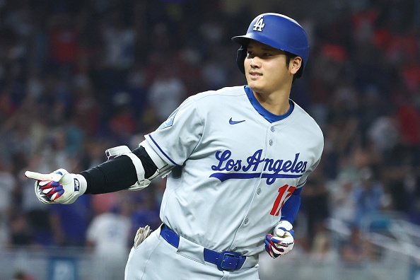 MIAMI, FLORIDA – MAY 06: Shohei Ohtani #17 of the Los Angeles Dodgers celebrates after hitting a home run against the Miami Marlins in the sixth inning of the game at loanDepot park on May 06, 2025 in Miami, Florida. (Photo by Megan Briggs/Getty Images)