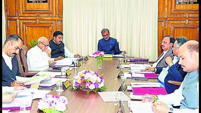 Himachal Pradesh chief minister Sukhvinder Singh Sukhu chairs a cabinet meeting in Shimla on Tuesday. (ANI)