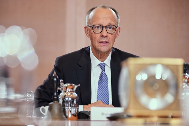 Newly-elected German Chancellor Friedrich Merz attends the first cabinet meeting, at the chancellery in Berlin, Germany, Tuesday, May 6, 2025. (AP Photo/Ebrahim Noroozi)