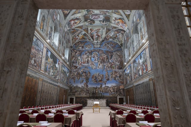 A view of the Sistine Chapel where cardinals gather to elect the new pope, at the Vatican, Tuesday, May 6, 2025. 