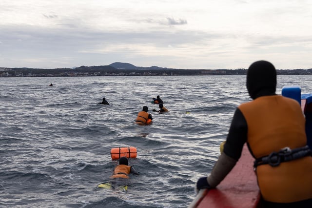 The divers spend a large percentage of their day underwater, repeatedly diving to the seabed to collect sea urchins, abalone and other seafood.