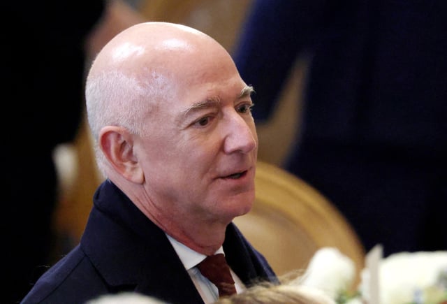 Amazon founder Jeff Bezos in the Statuary Hall of the U.S. Capitol before the luncheon on the inauguration day of U.S. President Donald Trump's second Presidential term in Washington, U.S., January 20, 2025. REUTERS/Evelyn Hockstein   REFILE - CORRECTING "AMAZON CEO JEFF BEZOS" TO "AMAZON FOUNDER JEFF BEZOS"/File Photo
