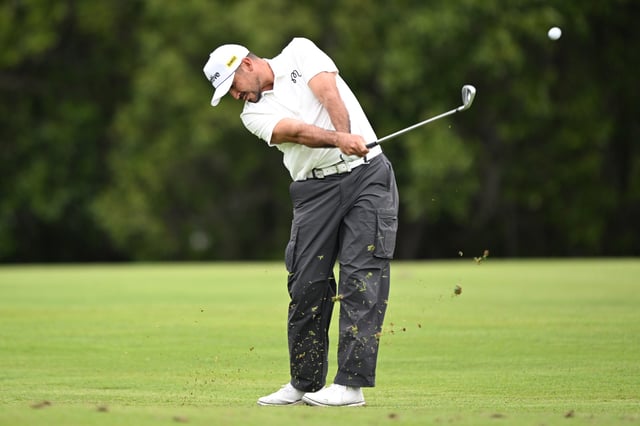 BRISBANE, AUSTRALIA - NOVEMBER 21: Jason Day of Australia plays his second shot on the sixth hole on day one of the BMW Australian PGA Championship 2025 at Royal Queensland Golf Club on November 21, 2024 in Brisbane, Australia. (Photo by Bradley Kanaris/Getty Images)