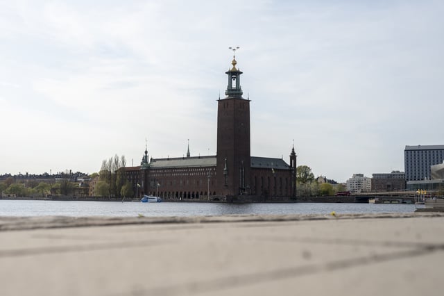 View of Stockholm city hall ahead on May 1, 2025 in Stockholm, Sweden.