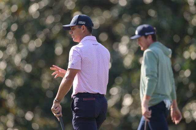 AUGUSTA, GEORGIA - APRIL 10: Billy Horschel of the United States acknowledges the crowd on the first green during the first round of the 2025 Masters Tournament at Augusta National Golf Club on April 10, 2025 in Augusta, Georgia. (Photo by Andrew Redington/Getty Images)