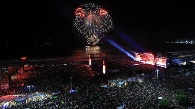 A fireworks show after Lady Gaga&#39;s massive free concert at Copacabana Beach on May 03, 2025 in Rio de Janeiro, Brazil. (Buda Mendes/Getty Images)