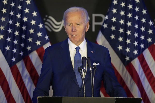 Former U.S. President Joe Biden speaks at the Advocates, Counselors, and Representatives for the Disabled conference in Chicago, Tuesday, April 15, 2025.