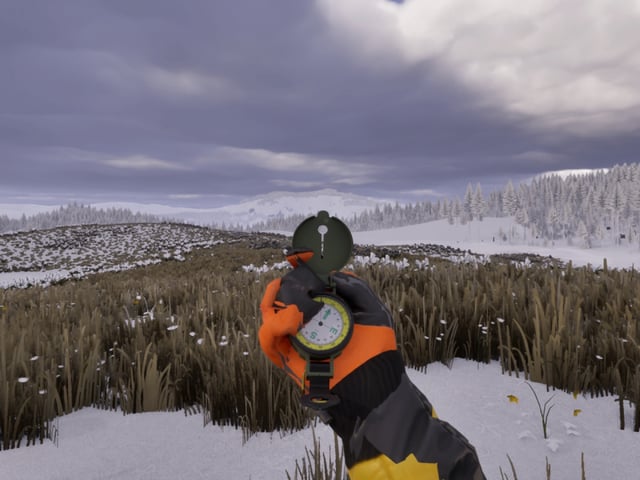 Holding a compass in the snow