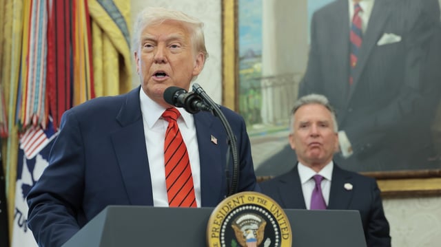 President Trump delivers remarks during a swearing-in ceremony for Special Envoy Steve Witkoff. Photo: Anna Moneymaker/Getty Images