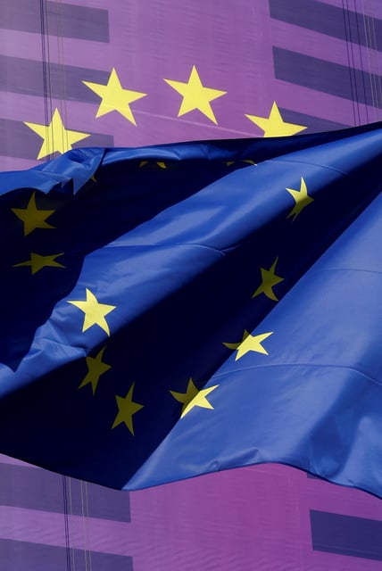 A European Union flag flutters outside the European Commission headquarters in Brussels, Belgium April 9, 2025. REUTERS/Yves Herman