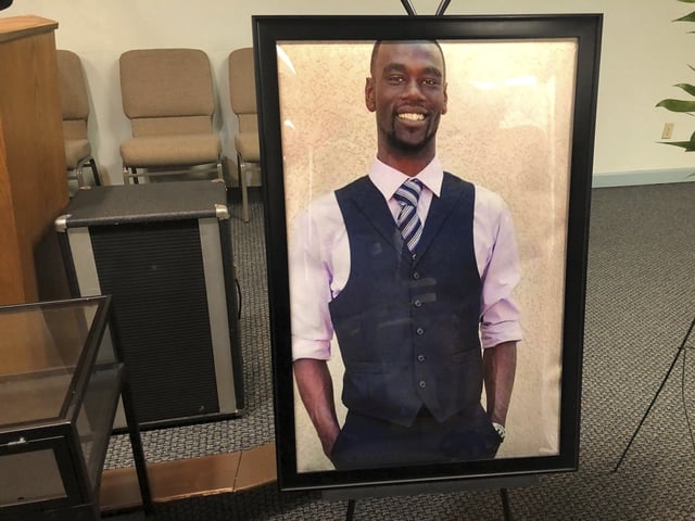 FILE - A portrait of Tyre Nichols is displayed at a memorial service for him on Tuesday, Jan. 17, 2023 in Memphis, Tenn. Nichols was killed during a traffic stop with Memphis Police on Jan. 7. (AP Photo/Adrian Sainz, File