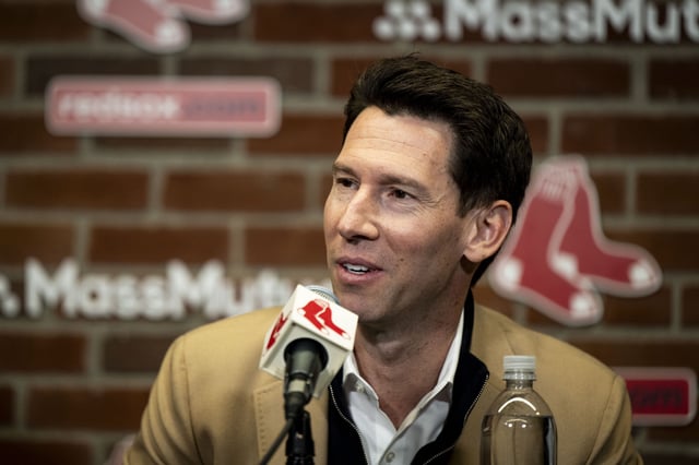 BOSTON, MA - SEPTEMBER 30: Chief Baseball Officer Craig Breslow of the Boston Red Sox addresses the media during an end of season press conference on September 30, 2024 at Fenway Park in Boston, Massachusetts. (Photo by Billie Weiss/Boston Red Sox/Getty Images)