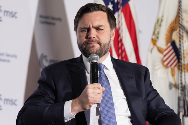 Vice President JD Vance speaking at the Munich Leaders Meeting, Wednesday, May 7, 2025, in Washington. (AP Photo/Julia Demaree Nikhinson)