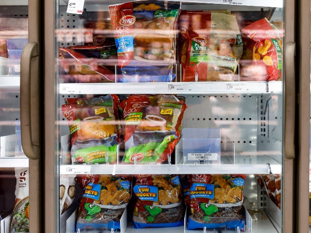 Tyson Foods frozen chicken products sit in refrigerated section of a Target on August 08, 2023 in Washington, DC. Tyson Foods announced it would be closing four of its meat processing plants in the United States due to the slump in chicken revenue. (Anna Moneymaker/Getty)