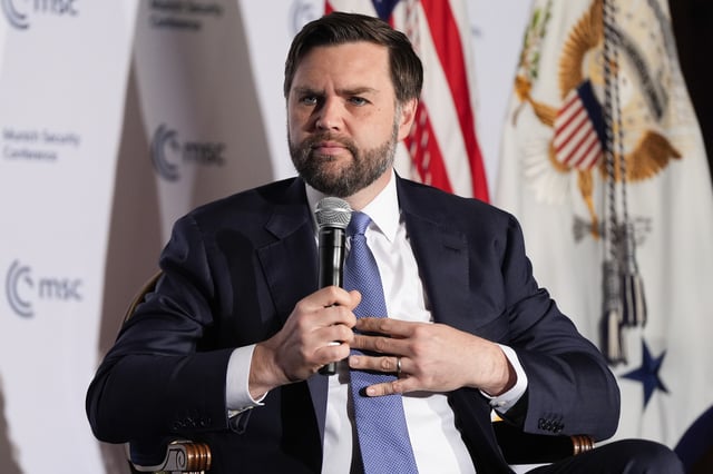 Vice President JD Vance speaking at the Munich Leaders Meeting, Wednesday, May 7, 2025, in Washington. (AP Photo/Julia Demaree Nikhinson)