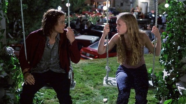 Heath Ledger and Julia Stiles in a still from 10 Things I Hate About You (1999)