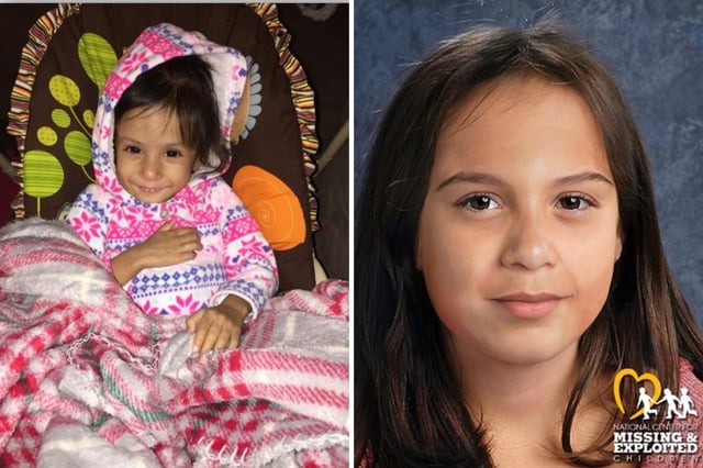 (Left) Ava Marie Gonzales in December 2017 at the age of two. (Right) A progressed photo showing how Gonzales would look today.