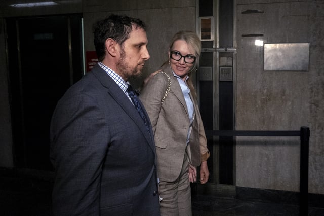 Prosecution witness Ewa Sokola, sister of Weinstein accuser Kaja Sokola, is at court in the case against former film producer Harvey Weinstein at state court in Manhattan, Thursday, May 1, 2025 in New York. (AP Photo/Ted Shaffrey)