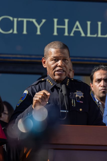 8337154218_ICE: San Francisco Police Chief William "Bill" Scott speaks during a press conference about the status of immigrants at City Hall in San Francisco on Tuesday, Jan. 28 2025. On Friday, January 24, ICE agents appeared at multiple buildings in Downtown San Francisco where SEIU Local 87 janitors were working.
