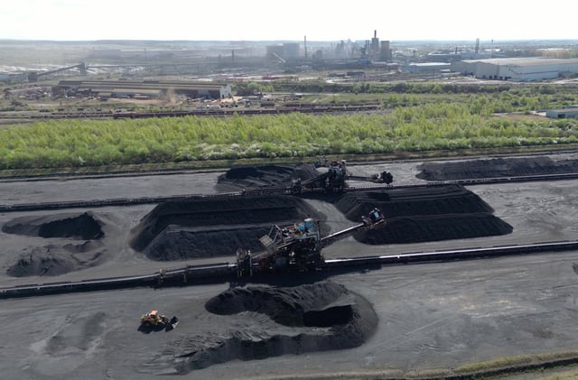 Coal is stored at British Steel's Scunthorpe plant, Scunthorpe, Britain, April 14, 2025. REUTERS/Dominic Lipinski