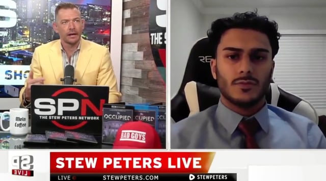 Temple University student Mo Khan and Stew Peters, an antisemitic podcaster. (Screenshot)