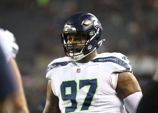 Dec 26, 2024; Chicago, Illinois, USA; Seattle Seahawks defensive tackle Johnathan Hankins (97) warms up before a game against the Chicago Bears at Soldier Field. Mandatory Credit: Talia Sprague-Imagn Images/File Photo