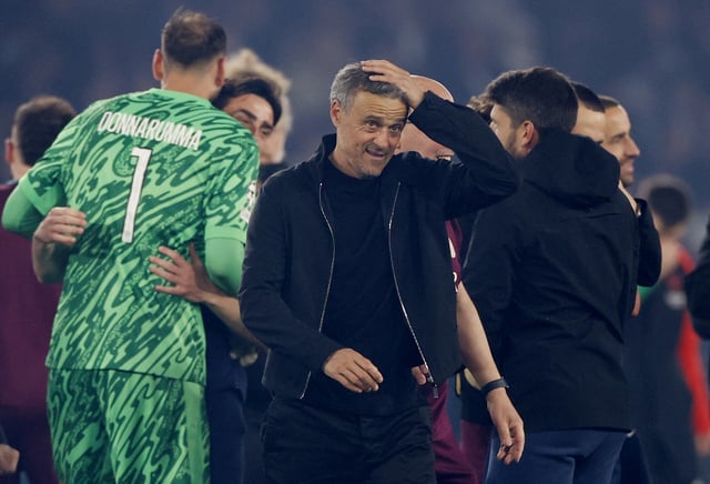 Soccer Football - Champions League - Semi Final - Second Leg - Paris St Germain v Arsenal - Parc des Princes, Paris, France - May 7, 2025 Paris St Germain coach Luis Enrique celebrates after the match Action Images via Reuters/Peter Cziborra