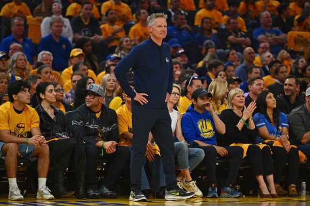 Golden State Warriors head coach Steve Kerr watches his team play the Houston Rockets in the first quarter of Game 6 of the Western Conference First Round NBA Playoffs game at Chase Center in San Francisco, Calif., on Friday, May 2, 2025. (Jose Carlos Fajardo/Bay Area News Group)