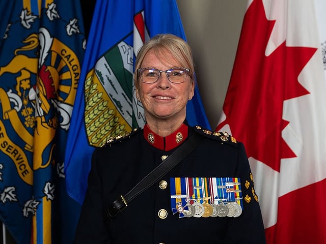  Newly-appointed interim Calgary police Chief Constable Katie McLellan was photographed following a press conference at CPS headquarters on Wednesday, May 7, 2025.