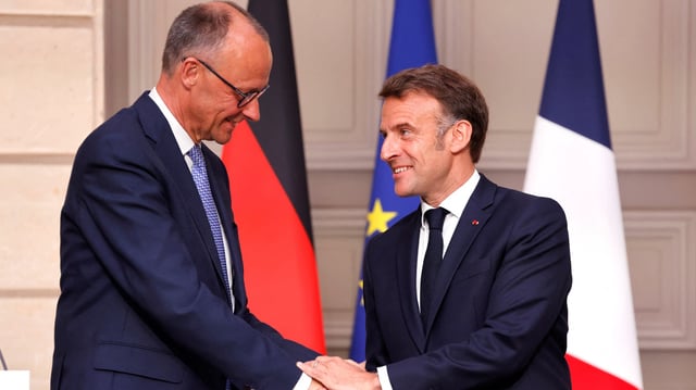 Emmanuel Macron et Friedrich Merz, à l’Élysée, ce mercredi 7 mai 2025.