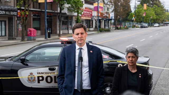 B.C. Premier David Eby and MLA Mable Elmore deliver remarks regarding the Lapu-Lapu Day tragedy in April. Eby has now set up a commission to report on safety measures for large public events this summer.
