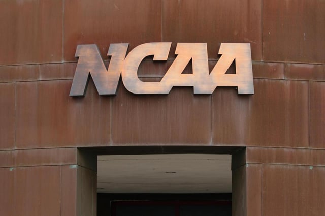 FILE – The nation office of the NCAA is shown in Indianapolis on March 12, 2020. (AP Photo/Michael Conroy, File)