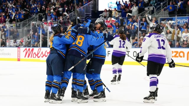 Sceptres players celebrate a goal during a 3-2 win over the Minnesota Frost in Toronto on Wednesday.