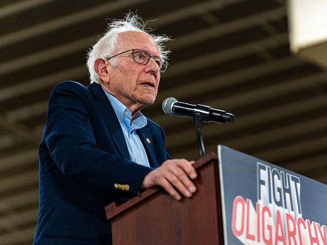 Senator Bernie Sanders (I-VT) speaks at the Fighting Oligarchy rally in Harrisburg, Pennsylvania, United States, on May 2, 2025. (Photo by Nathan Morris/NurPhoto via Getty Images)