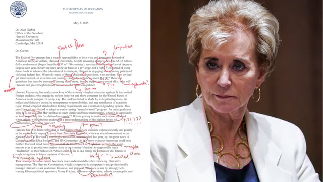 Linda McMahon sent a sharply worded letter to Harvard University.