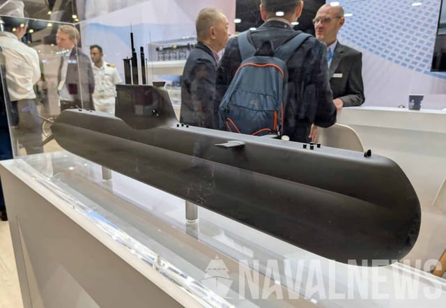 Type 218SG submarine mockup on TKMS booth at IMDEX Asia 2025