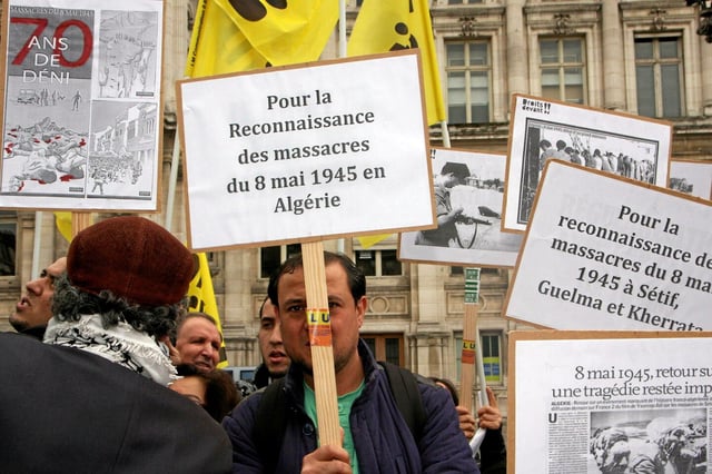 En 2015 à Paris, était organisé un Rassemblement pour la reconnaissance des crimes d'Etat commis le 8 mai 1945 a Setif, Guelma et Kherrata en Algérie par l'armée Française.
