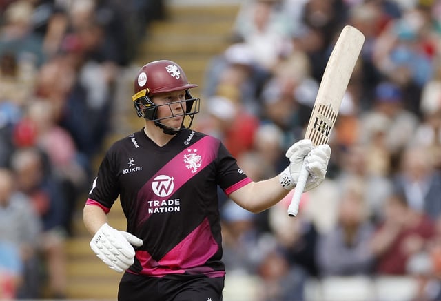 Cricket - Vitality Blast - Semi Final - Surrey v Somerset - Edgbaston Cricket Ground, Birmingham, Britain - September 14, 2024 Somerset's James Rew celebrates his half century Action Images via Reuters/Jason Cairnduff/File Photo