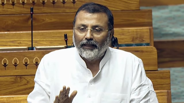 Bharatiya Janata Party (BJP) MP Nishikant Dubey speaks in the Lok Sabha.
