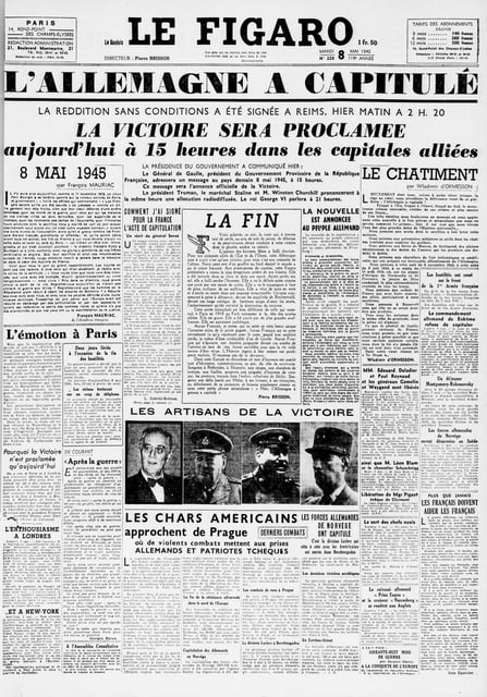 La une du Figaro le 8 mai 1945