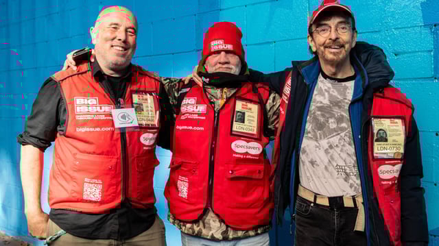 Big Issue vendors Andre, Kelvin and George. Image: Louise Haywood-Schiefer for Big Issue