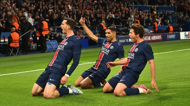 Jubel um PSG-Torschützen Fabian (links im Bild) im Rückspiel gegen Arsenal