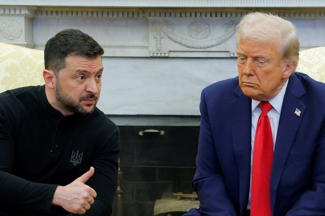U.S. President Donald Trump meets with Ukrainian President Volodymyr Zelenskiy at the White House in Washington, D.C., U.S., February 28, 2025. REUTERS/Brian Snyder/File Photo