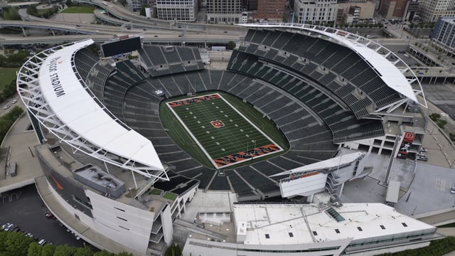 Paycor Stadium, home of the Cincinnati Bengals, is seen before NFL football practice on Tuesday, May 6, 2025, in Cincinnati. (AP Photo/Carolyn Kaster)