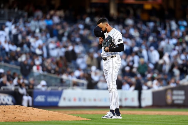 NEW YORK, NY - MARCH 27: Devin Williams #38 of the New York Yankees takes the field during the game against the Milwaukee Brewers at Yankee Stadium on March 27, 2025 in New York, New York.