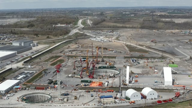 An aerial view of Ontario Power Generation's site for four small modular reactors, known as the Darlington New Nuclear Project. The provincial government has approved the start of construction for the first reactor, to be completed and providing power by 2030.   