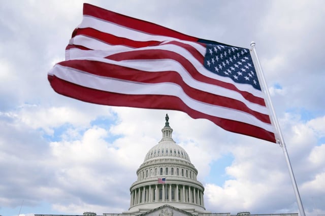 The U.S. Flag flies at the Capitol in Washington, Feb. 6, 2023.