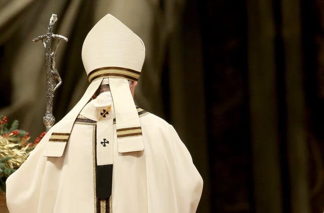 Pope Francis attends the Christmas Eve Mass in St. Peter&#39;s Basilica on December 24, 2019 in Vatican City.